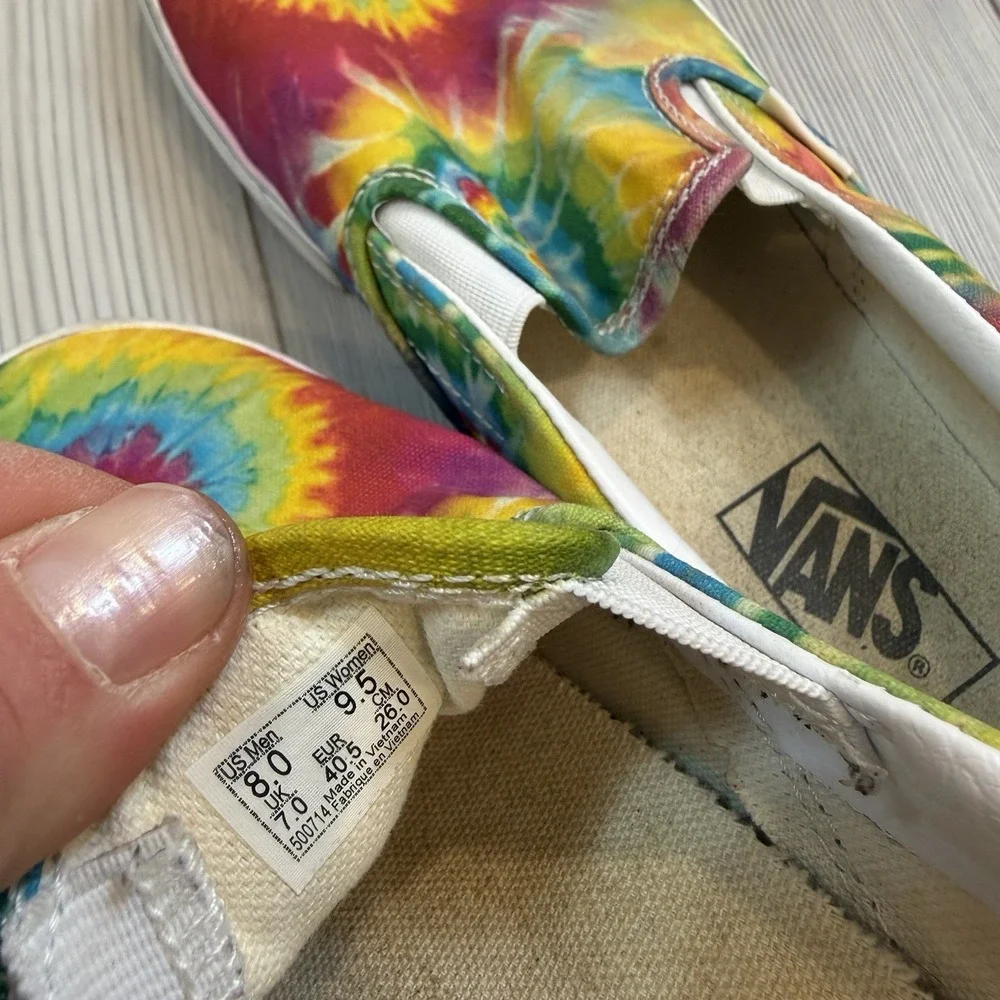Vans Unisex RAINBOW Tie Dye Gender Inclusive‎ M 8 / WM 9.5 Skate Slip On's